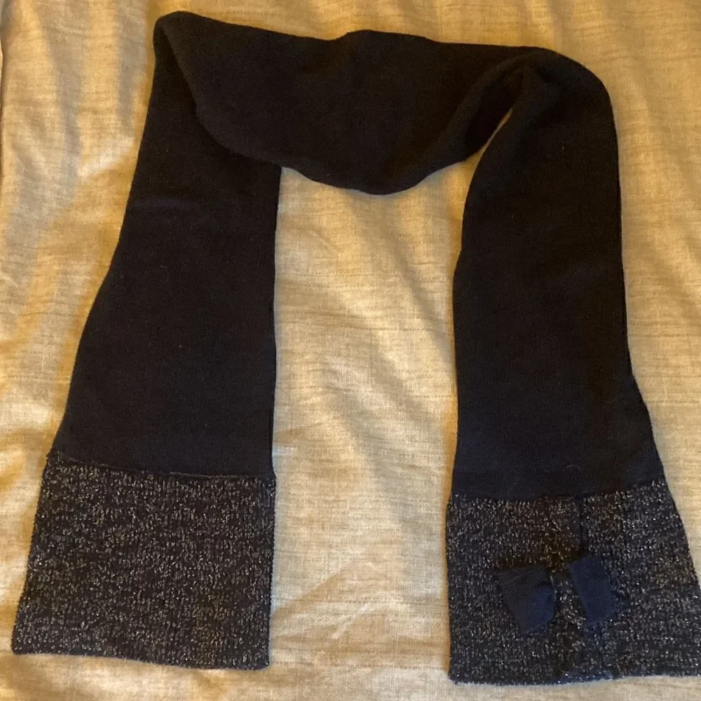 Jacadi Girls Matching Embellished Scarf & Hat Set in Navy / Gold Metallic.